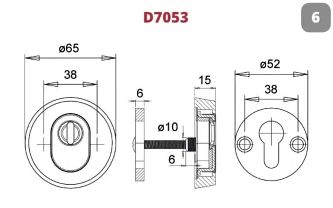 Dieckmann Den Bosch D7056 veiligheidsrozet maattekening met afmetingen