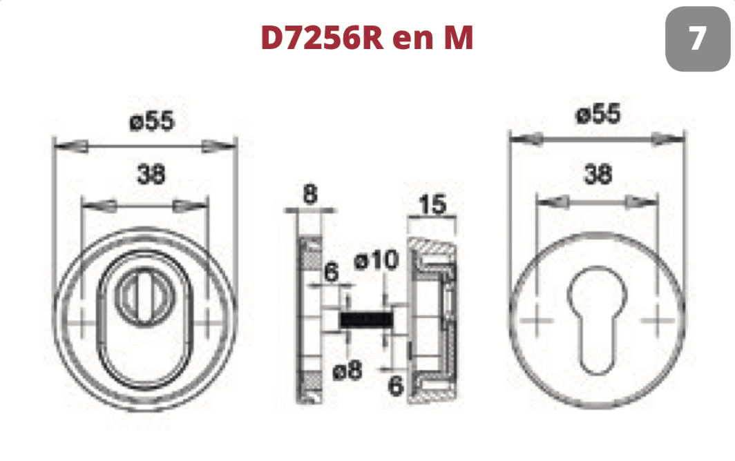 Dieckmann Den Bosch D7256R veiligheidsrozet maattekening met afmetingen