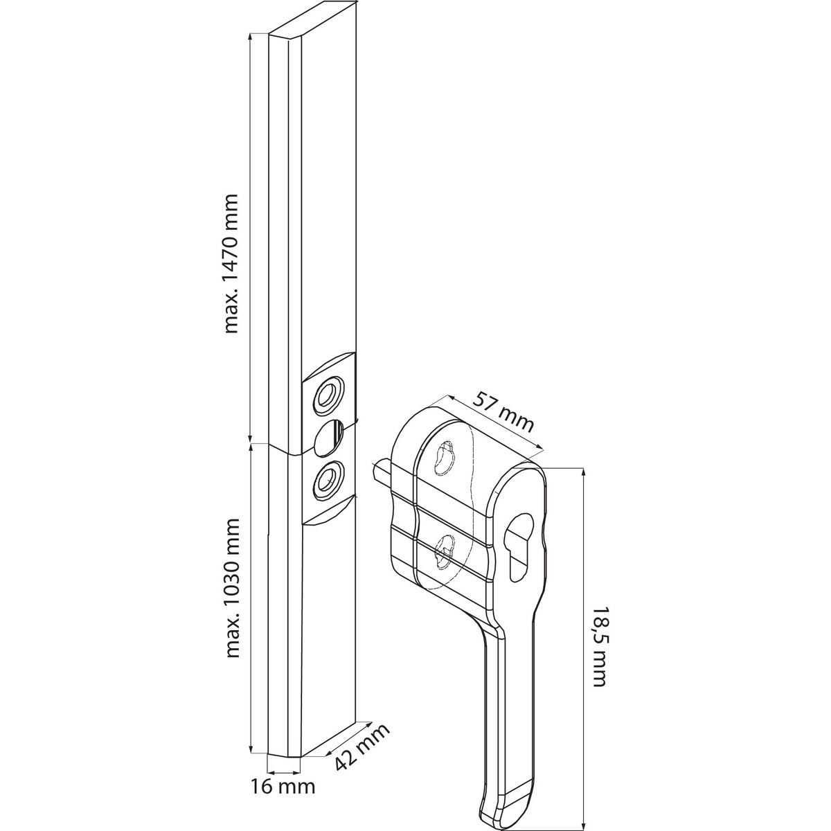 Dulimex DX espagnoletsluiting SKG**, wit geëpoxeerd, detail