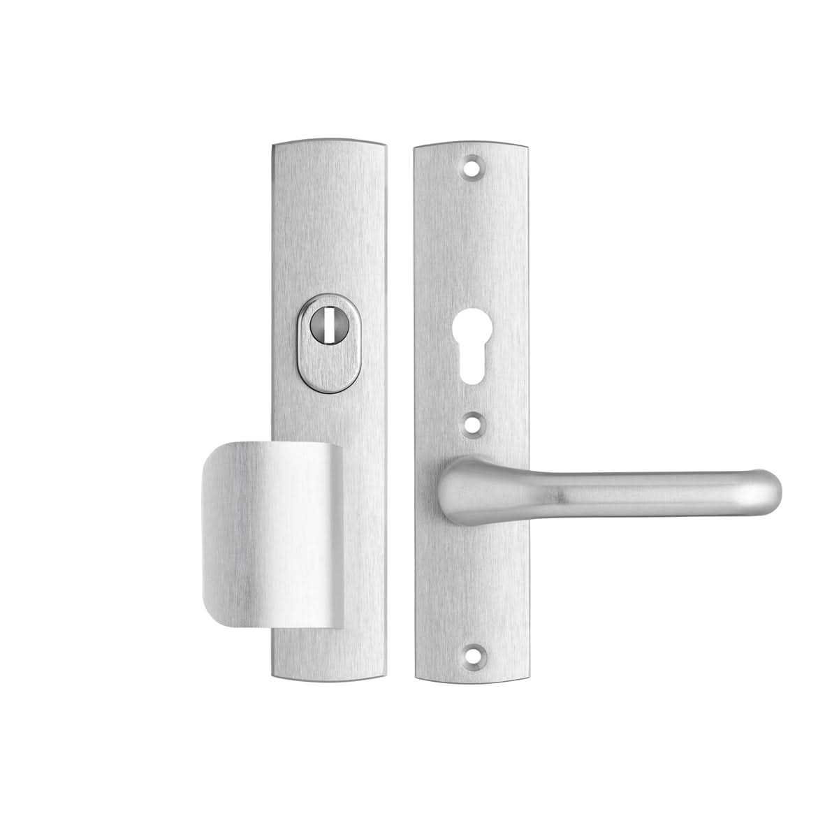 AXA Premium veiligheidsbeslag D-duwer kruk Flow PC72 aluminium vooraanzicht