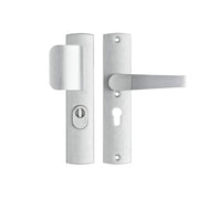 AXA Premium veiligheidsbeslag D-duwer kruk Arrow PC55 aluminium zilver vooraanzicht