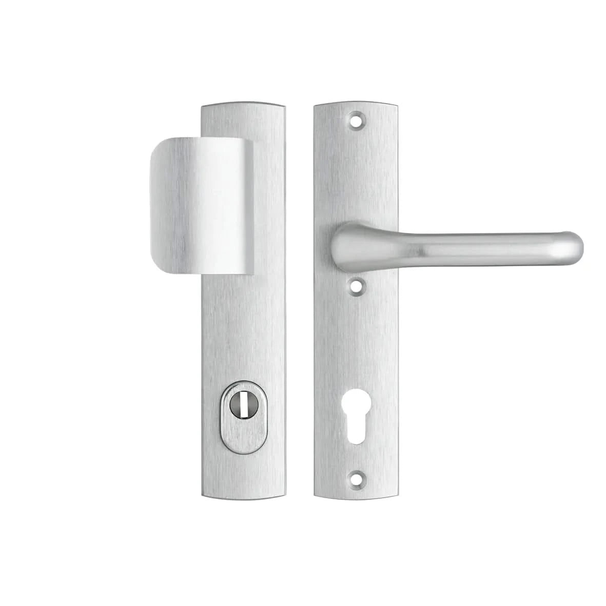 AXA Premium veiligheidsbeslag D-duwer kruk Flow PC92 aluminium zilver vooraanzicht