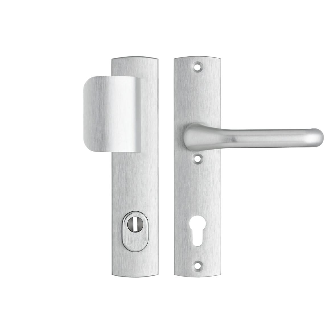 AXA Premium veiligheidsbeslag D-duwer kruk Flow PC72 aluminium zilver vooraanzicht