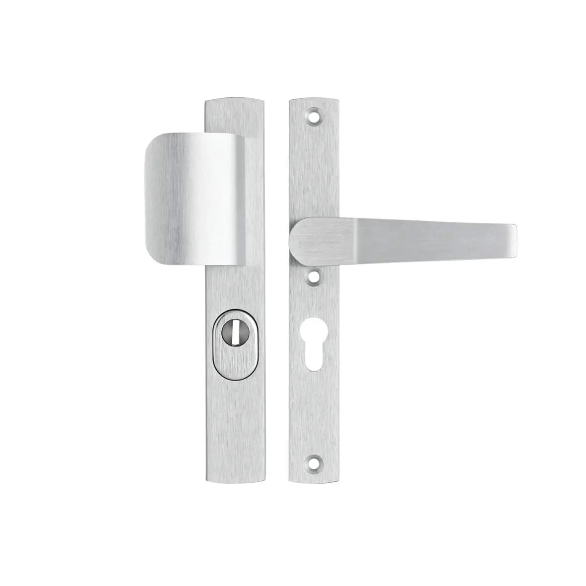AXA Premium smal veiligheidsbeslag D-duwer kruk Arrow PC55 aluminium vooraanzicht