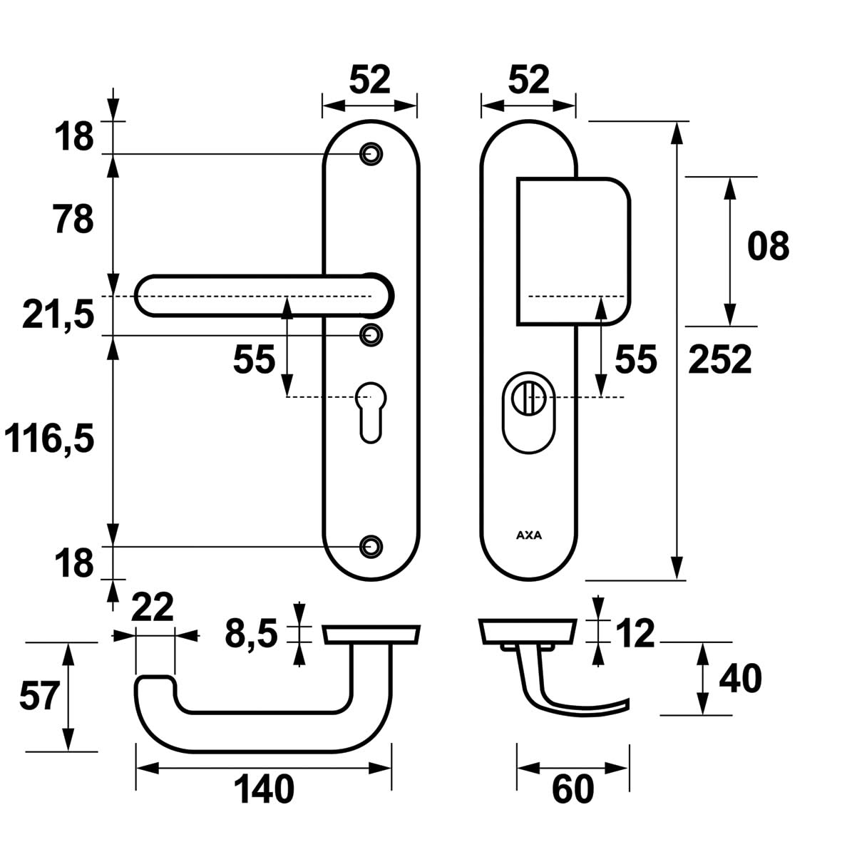 AXA Oval Plus veiligheidsbeslag D-duwer PC55 detail