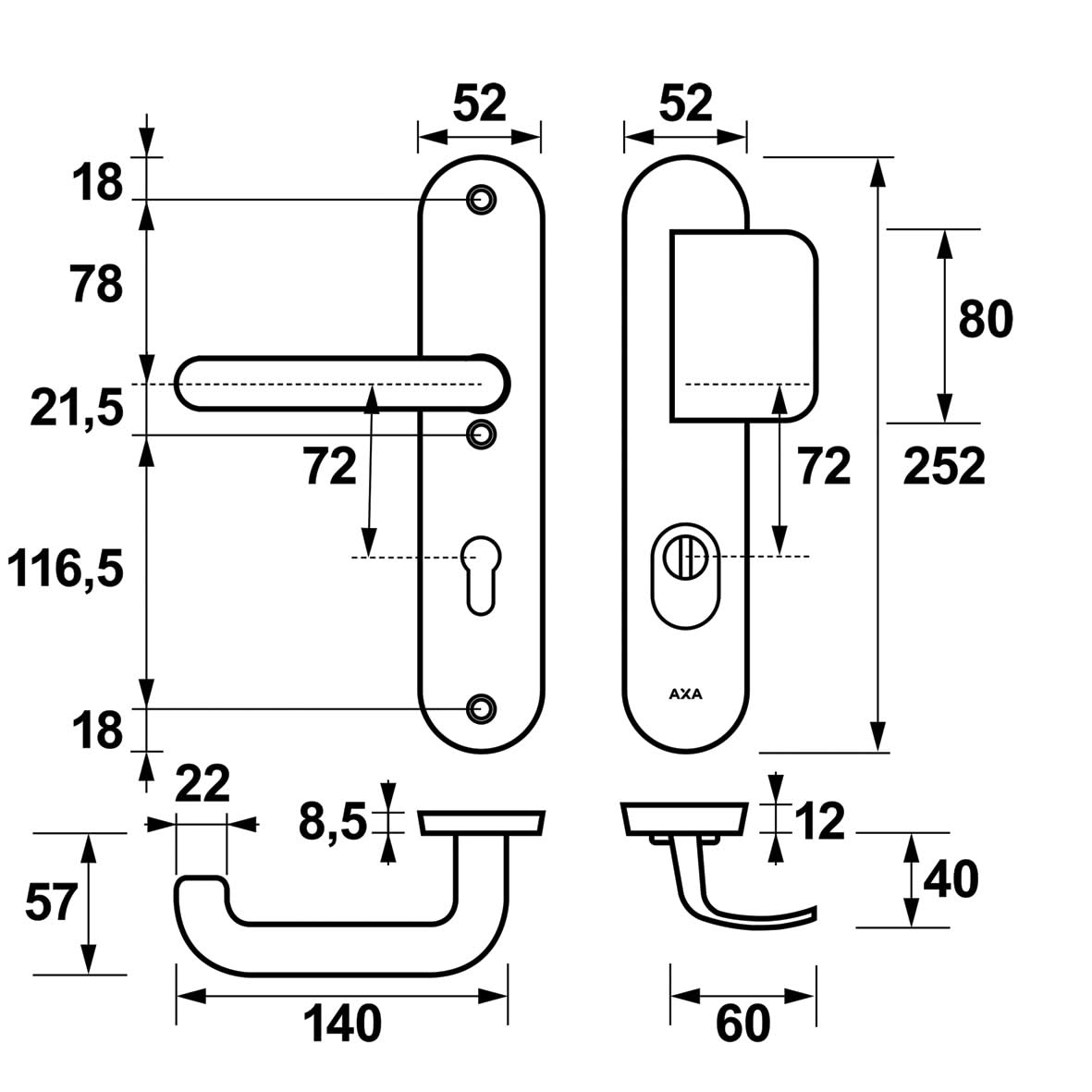 AXA Oval Plus veiligheidsbeslag D-duwer PC72 detail