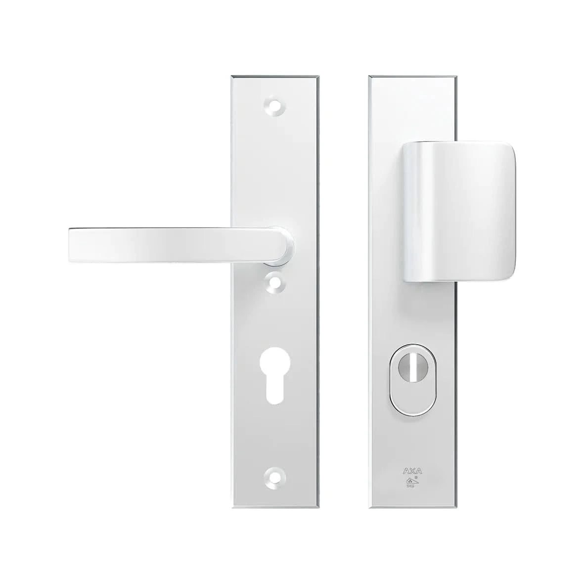 AXA Edge Plus veiligheidsbeslag D-duwer + kruk PC72 Aluminium F1 (geanodiseerd zilver) - vooraanzicht