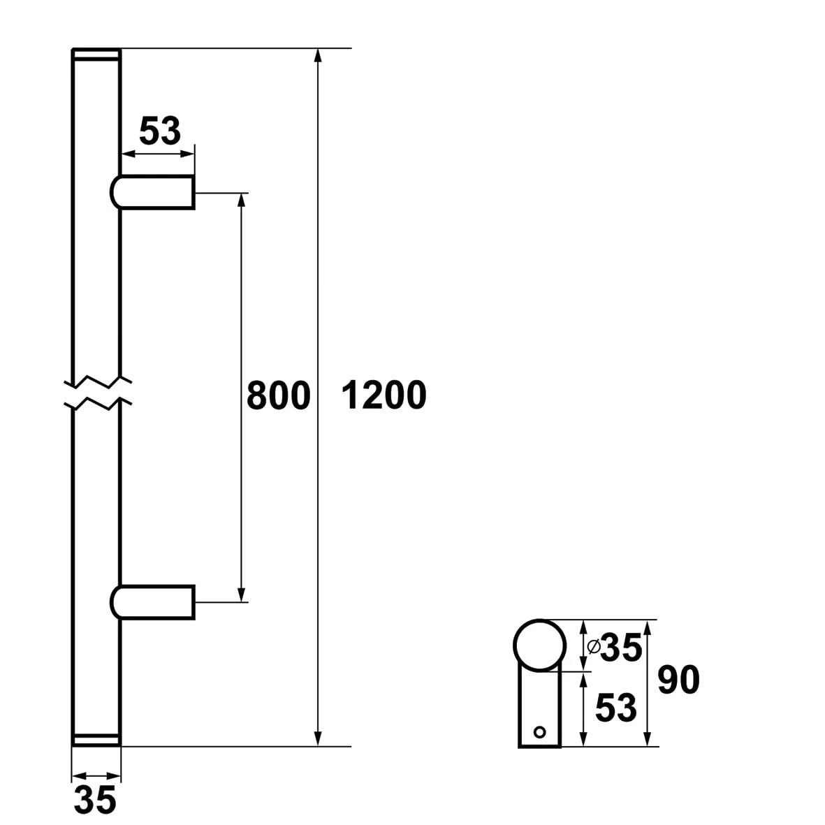 AXA Deurgreep Montreal recht 1200 mm aluminium naturel – detailopname