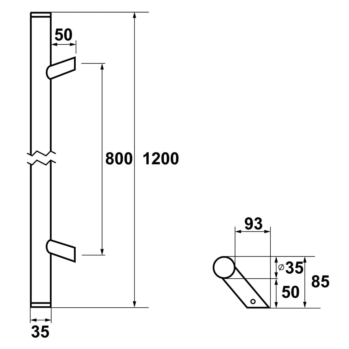 AXA Deurgreep Montreal schuin 1200 mm aluminium naturel – detailopname