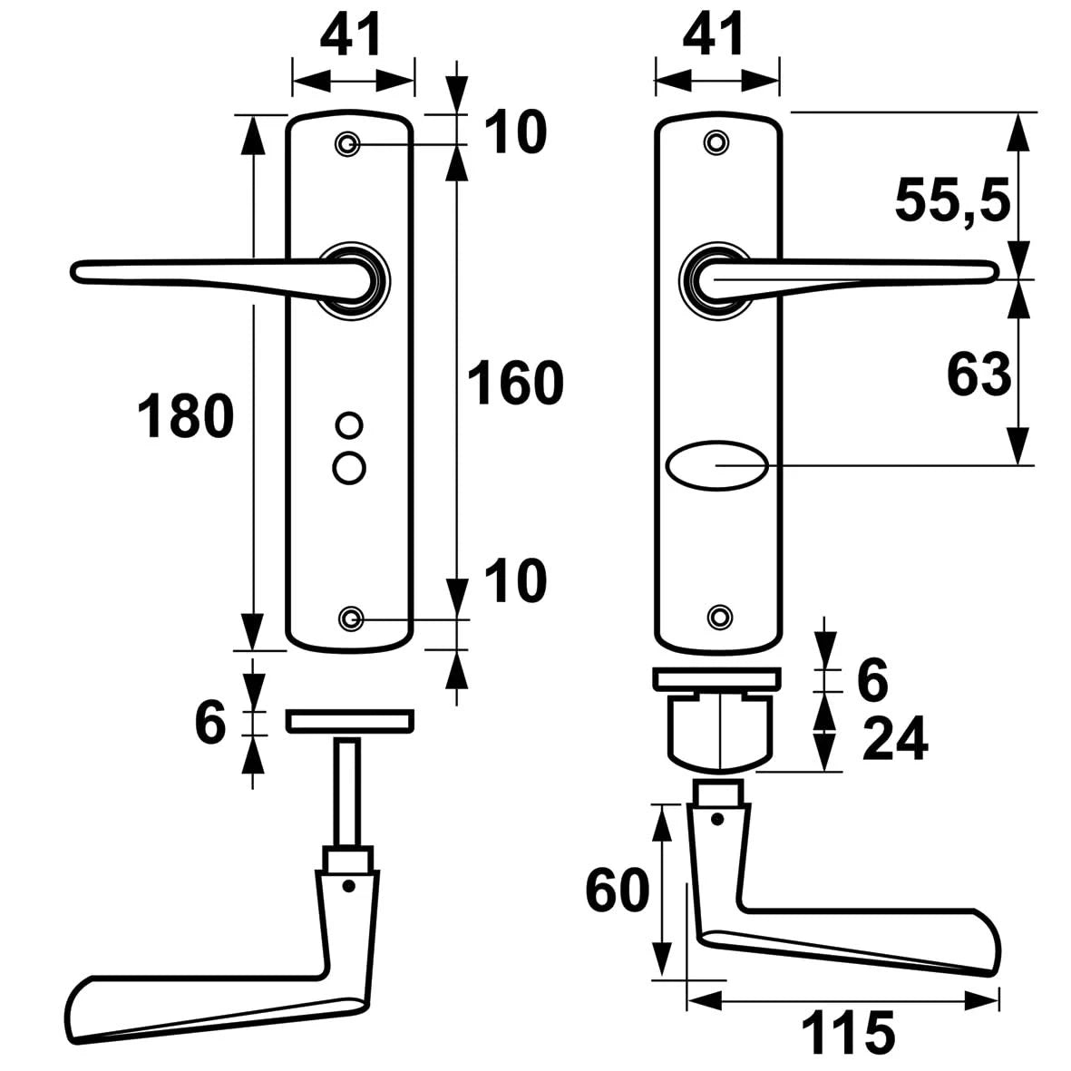 AXA Curve deurkruk vlinder 63-8 mat zwart – set compleet
