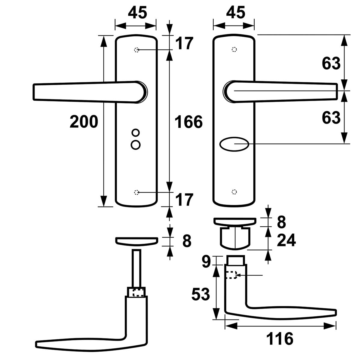 AXA Curve klik-kruk Curve toilet 63/8 zwart – detail van het deurschild