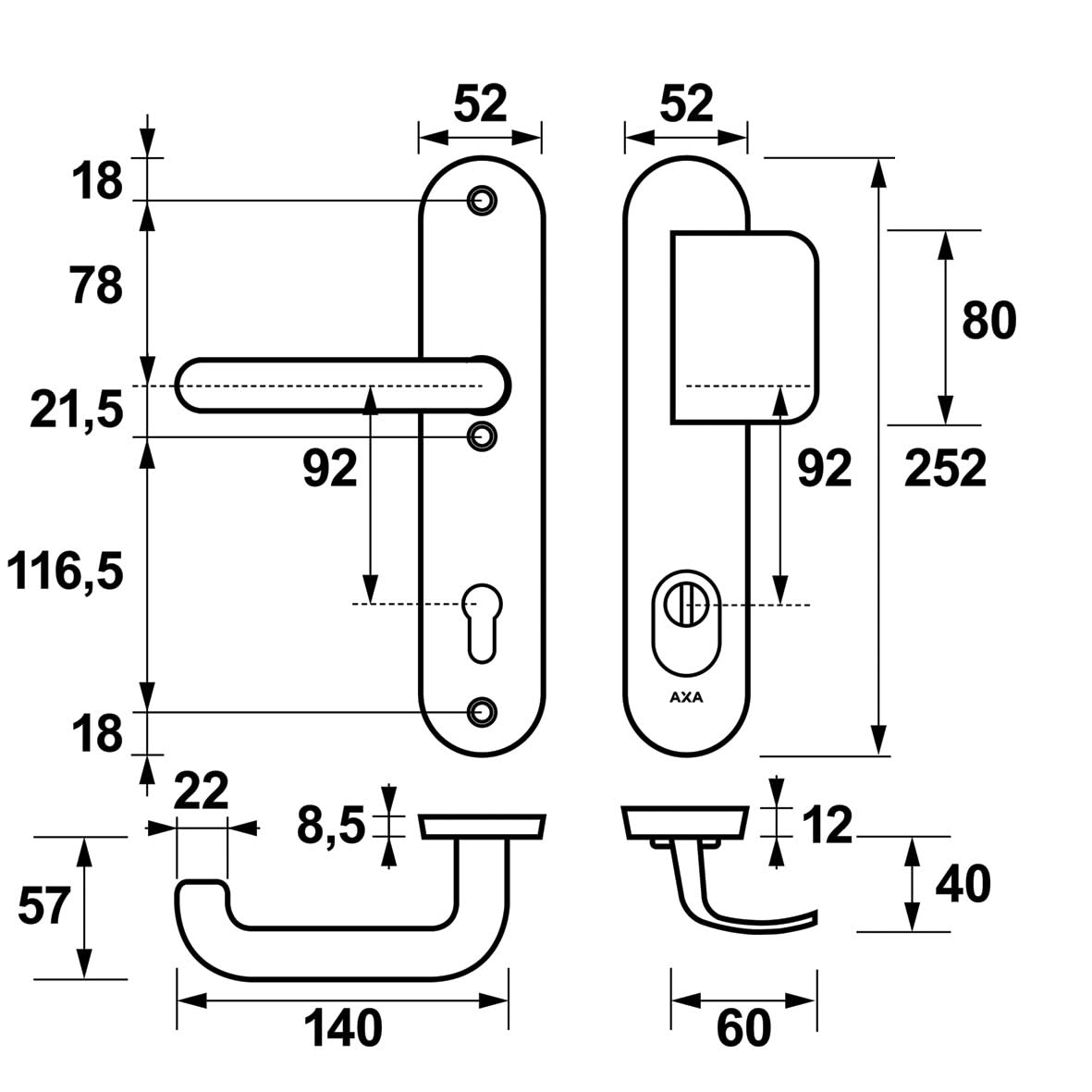 AXA Oval Plus veiligheidsbeslag D-duwer PC92 detail