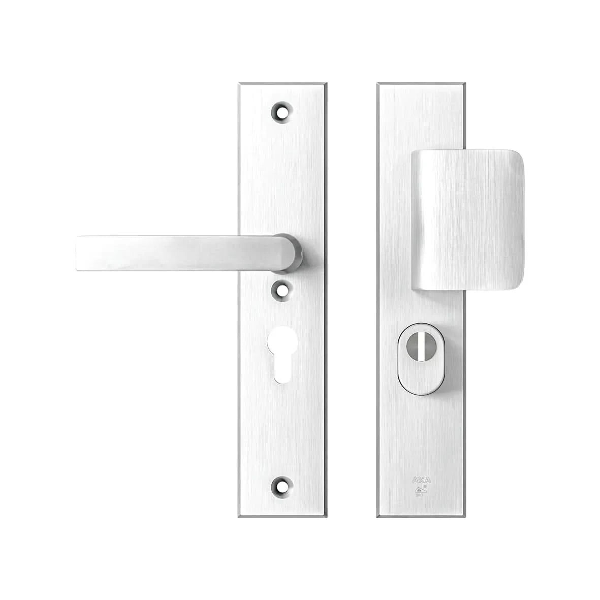 AXA Edge Plus veiligheidsbeslag D-kruk+kruk blok PC55 aluminium zilver – vooraanzicht