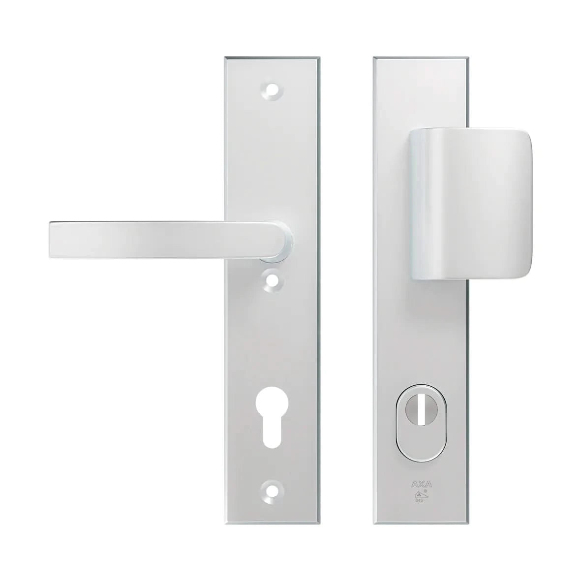 AXA Edge Plus veiligheidsbeslag D-duwer + kruk PC92 Aluminium F1 (geanodiseerd zilver) - vooraanzicht