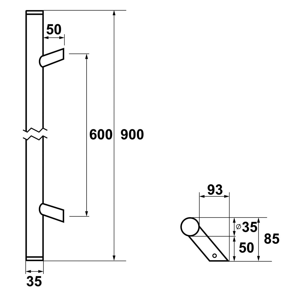 AXA Deurgreep Montreal schuin 900 mm aluminium naturel – detailopname 2
