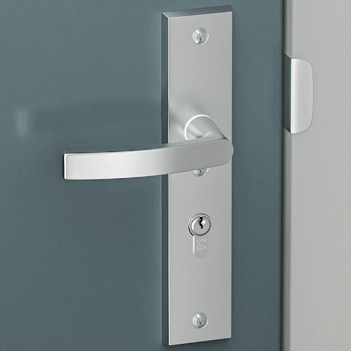 AXA Edge Plus veiligheidsbeslag D-duwer + kruk PC92 Aluminium F1 (geanodiseerd zilver) - detail