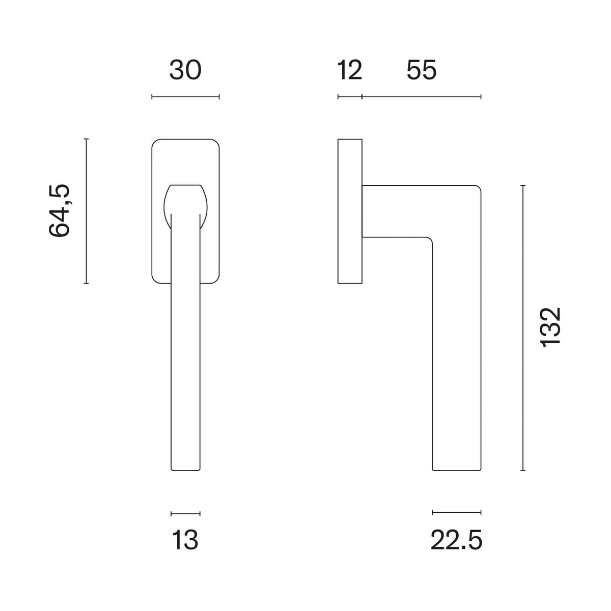 STILE raamkruk Eura Q technische maattekening met afmetingen