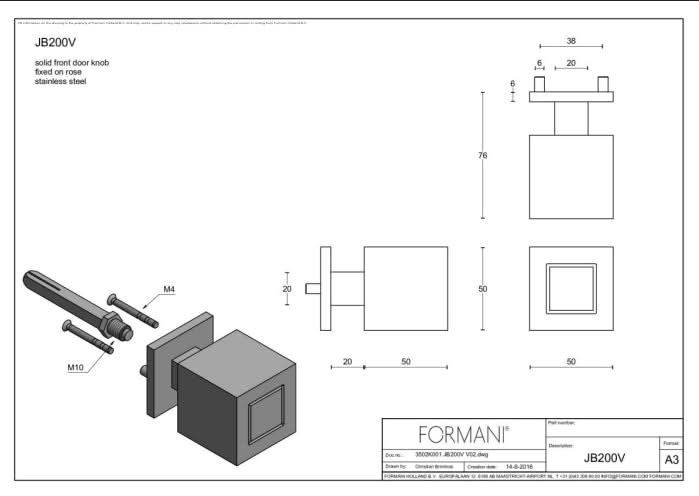 Formani JB200V voordeurknop RVS - detail