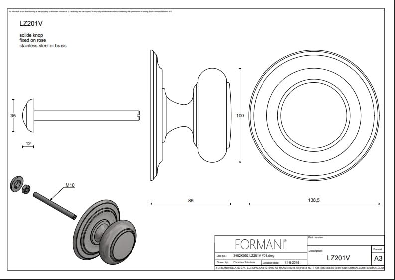 Formani LZ201V voordeurknop RVS - detail