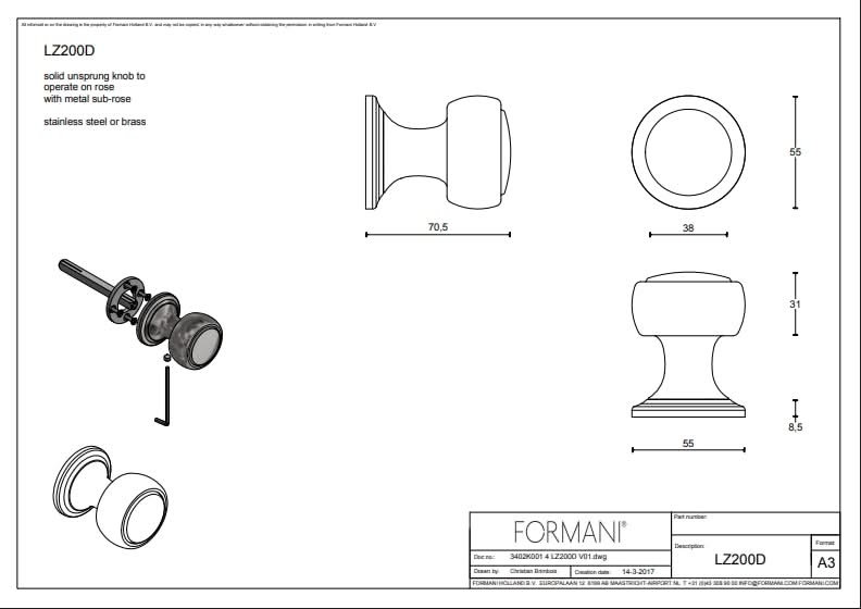Formani LZ200D voordeurknop RVS - detail