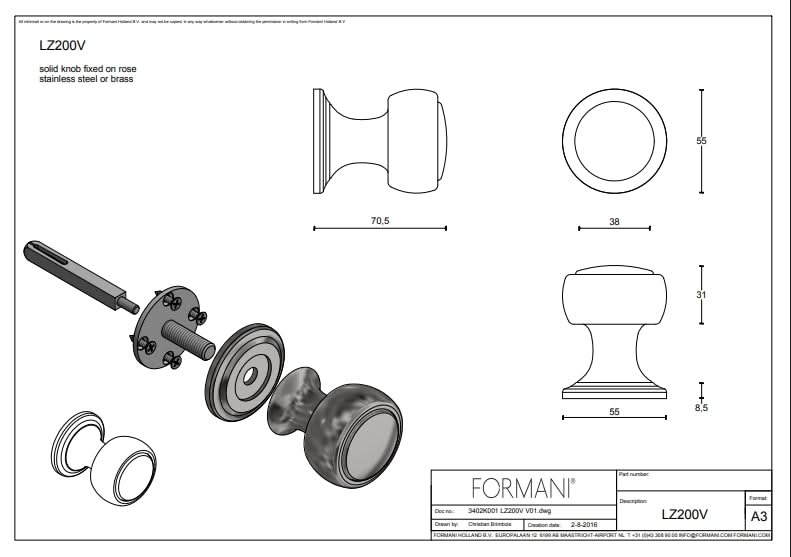 Formani LZ200V voordeurknop RVS - detail