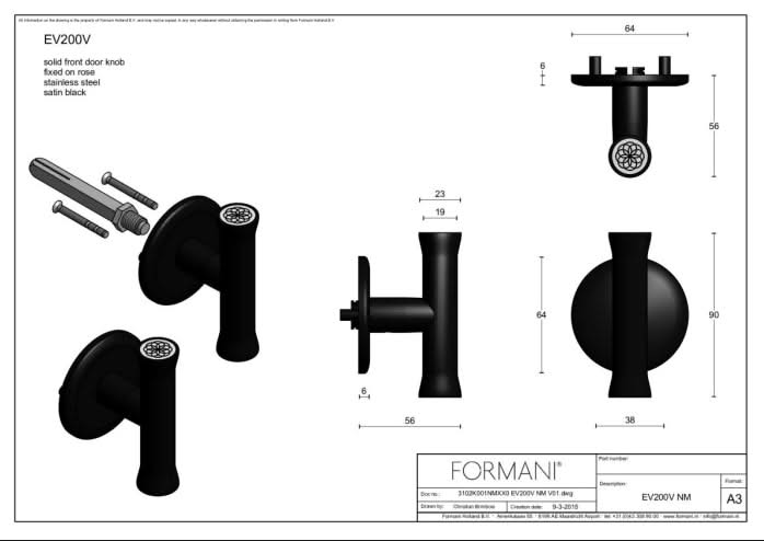 Formani EV102V-ZL voordeurknop RVS - detail