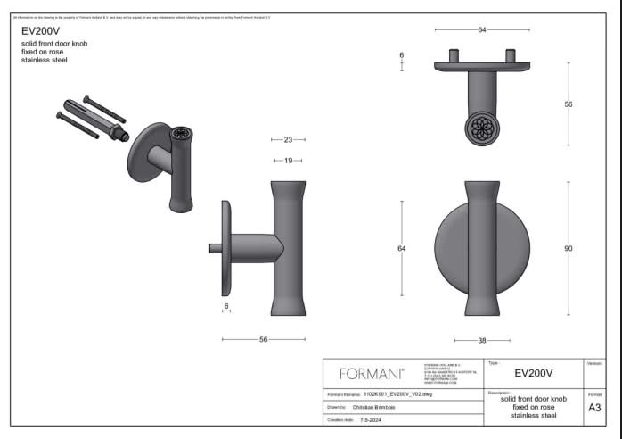 Formani EV200V voordeurknop RVS - detail