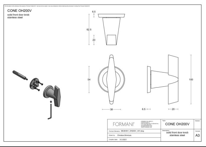 Formani OH200V voordeurknop PVD mat zwart - detail