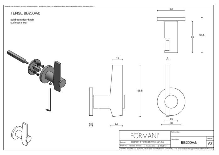 Formani BB200V voordeurknop mat zwart - detail