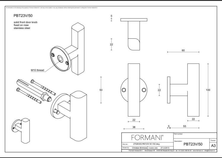 Formani PBT23V voordeurknop RVS vast op rozet, productafbeelding