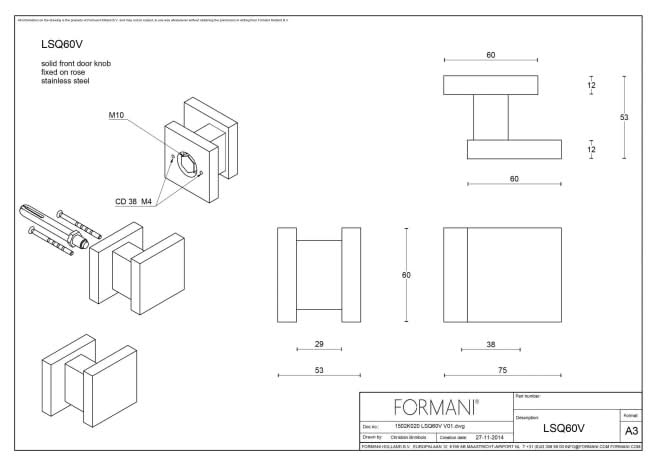 Formani voordeurknop LSQ60V vast op rozet in PVD mat nikkel – detail