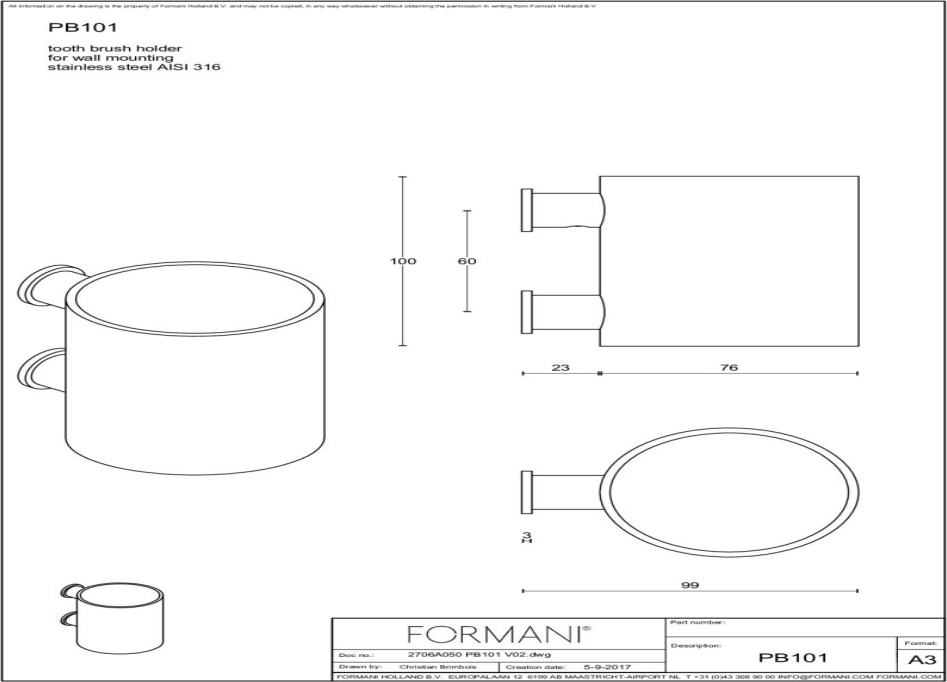 FORMANI ONE PB101 tandenborstelhouder mat zwart – detail