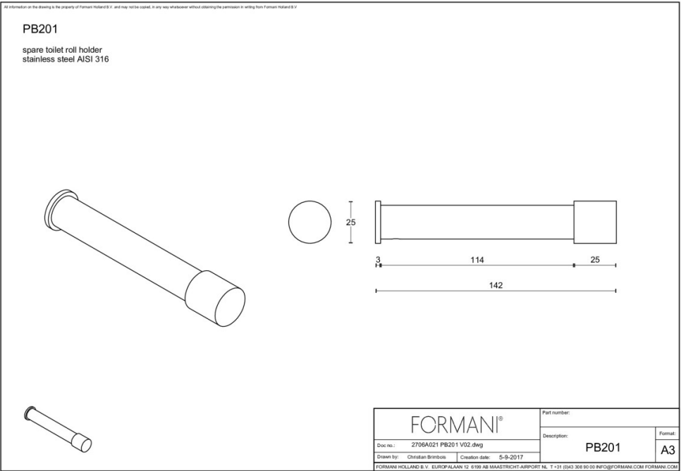 FORMANI ONE PB201 reserverolhouder mat roestvast staal – detail