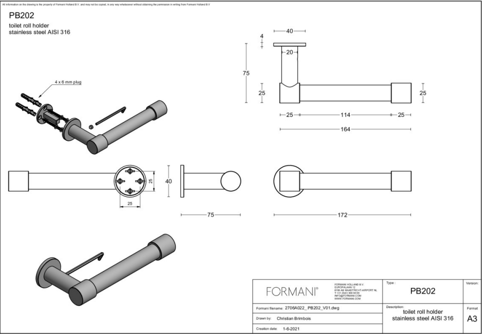 FORMANI ONE PB202 toiletrolhouder mat roestvast staal – detail