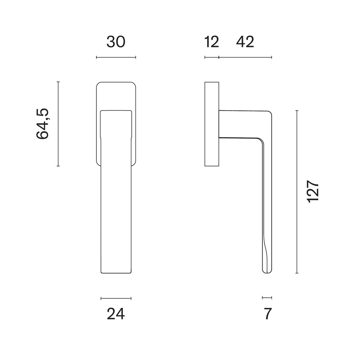 STILE raamkruk Hira Q technische tekening met afmetingen