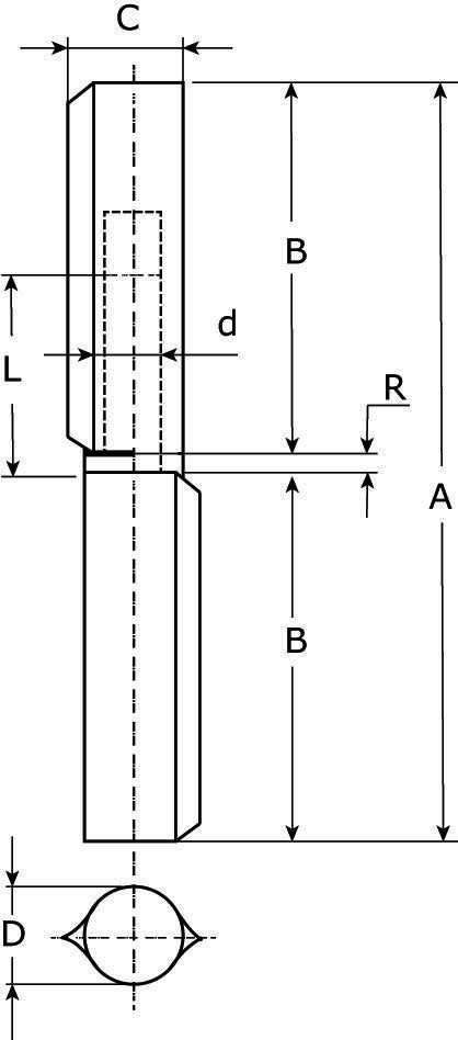 Dulimex DX aanlaspaumelle HPL-WR 160 x 20 mm technische tekening met maatvoering A B C D
