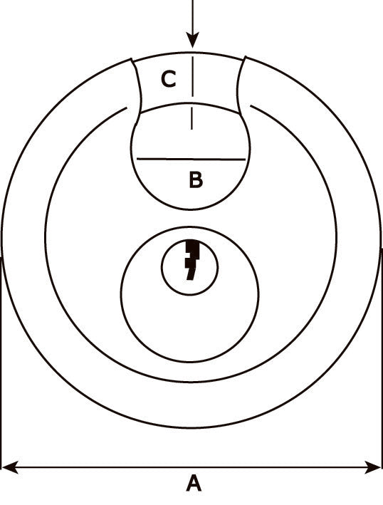 Dulimex discusslot 70 mm RVS sleutelnummer 706 – technische tekening met maatvoering