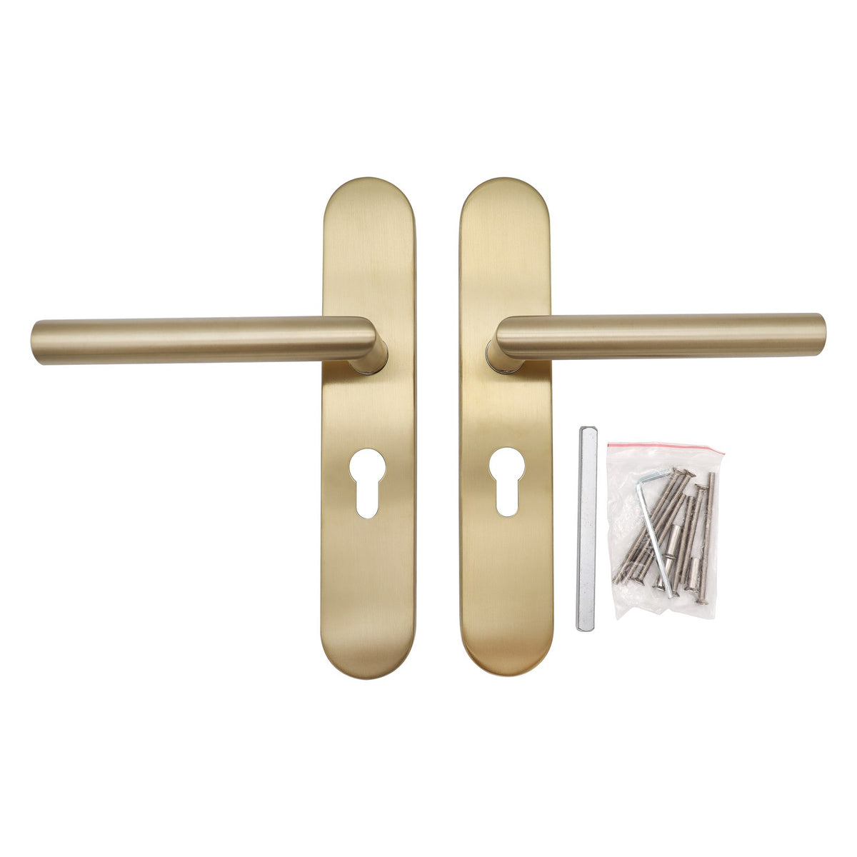 Griff Meister deurkruk Cornisa Champagne PVD op ovaal schild PC55