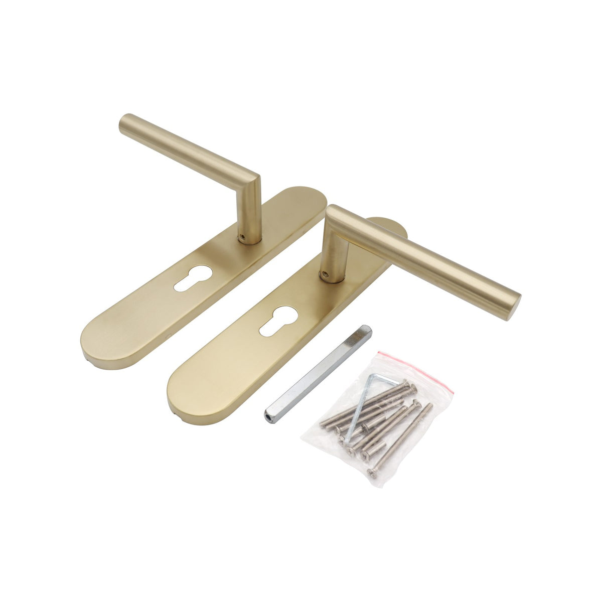 Griff Meister deurkruk Cornisa Champagne PVD op ovaal schild PC55 – detailweergave