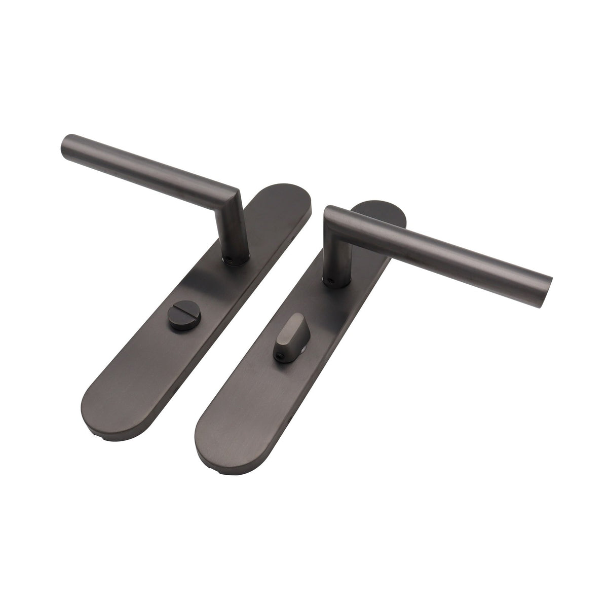 Griff Meister deurkruk Cornisa Gunmetal op ovaal schild WC63/8 toilet – detailweergave