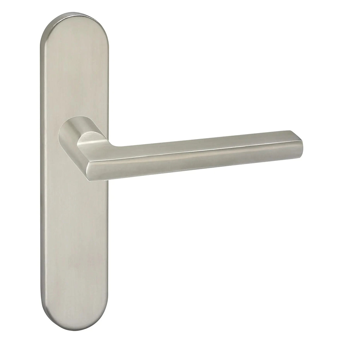 Impresso Kirby deurkruk op ovaal schild RVS geborsteld – vooraanzicht