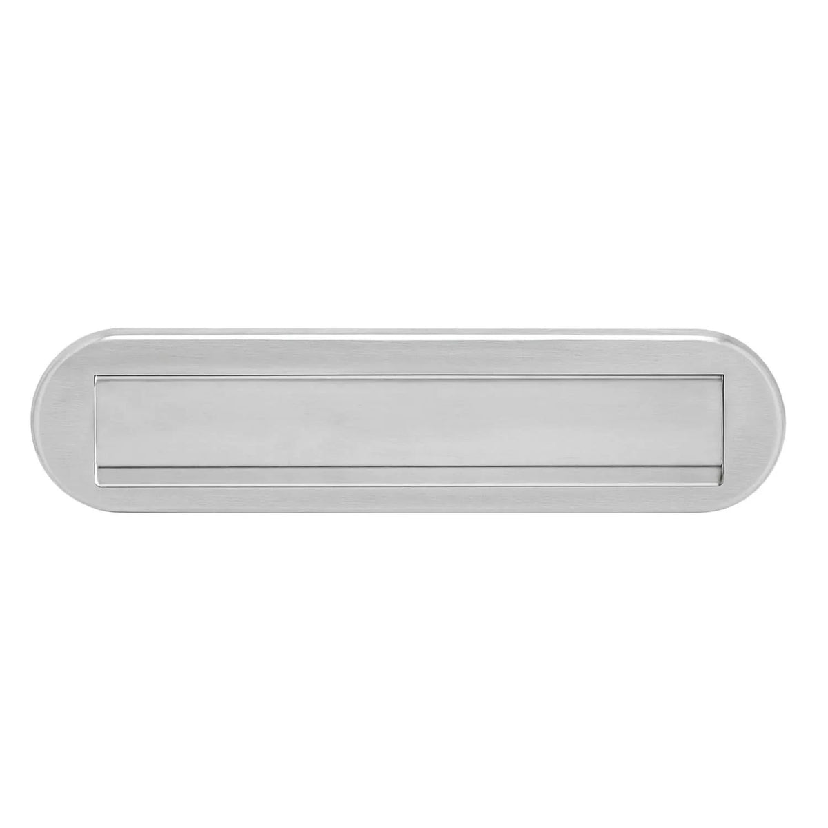 Intersteel Brievenbus ovaal met klep en regenrand 340x76 mm rvs geborsteld vooraanzicht
