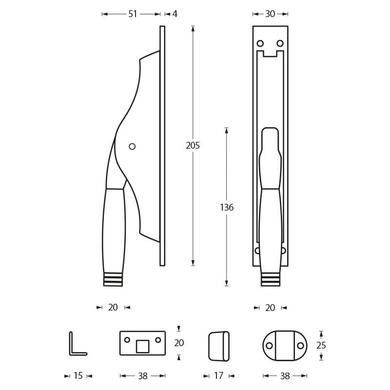 Intersteel deurespagnolet Ton 222 nikkel/ebbenhout – detailweergave