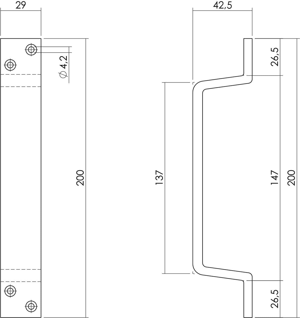 Intersteel deurgreep 200 x 29 mm mat zwart – detail