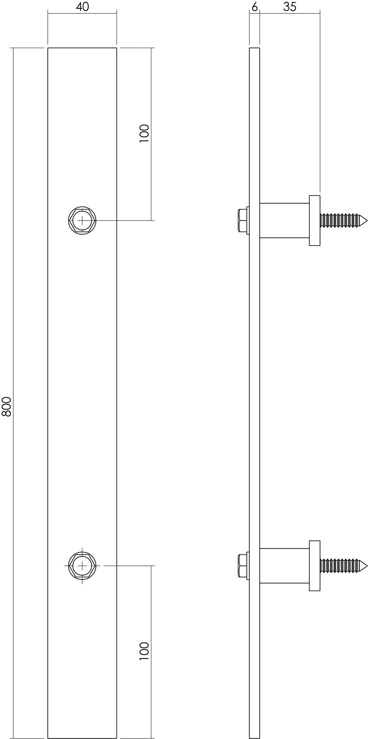 Intersteel deurgreep schuifdeur 800x40mm mat zwart detail