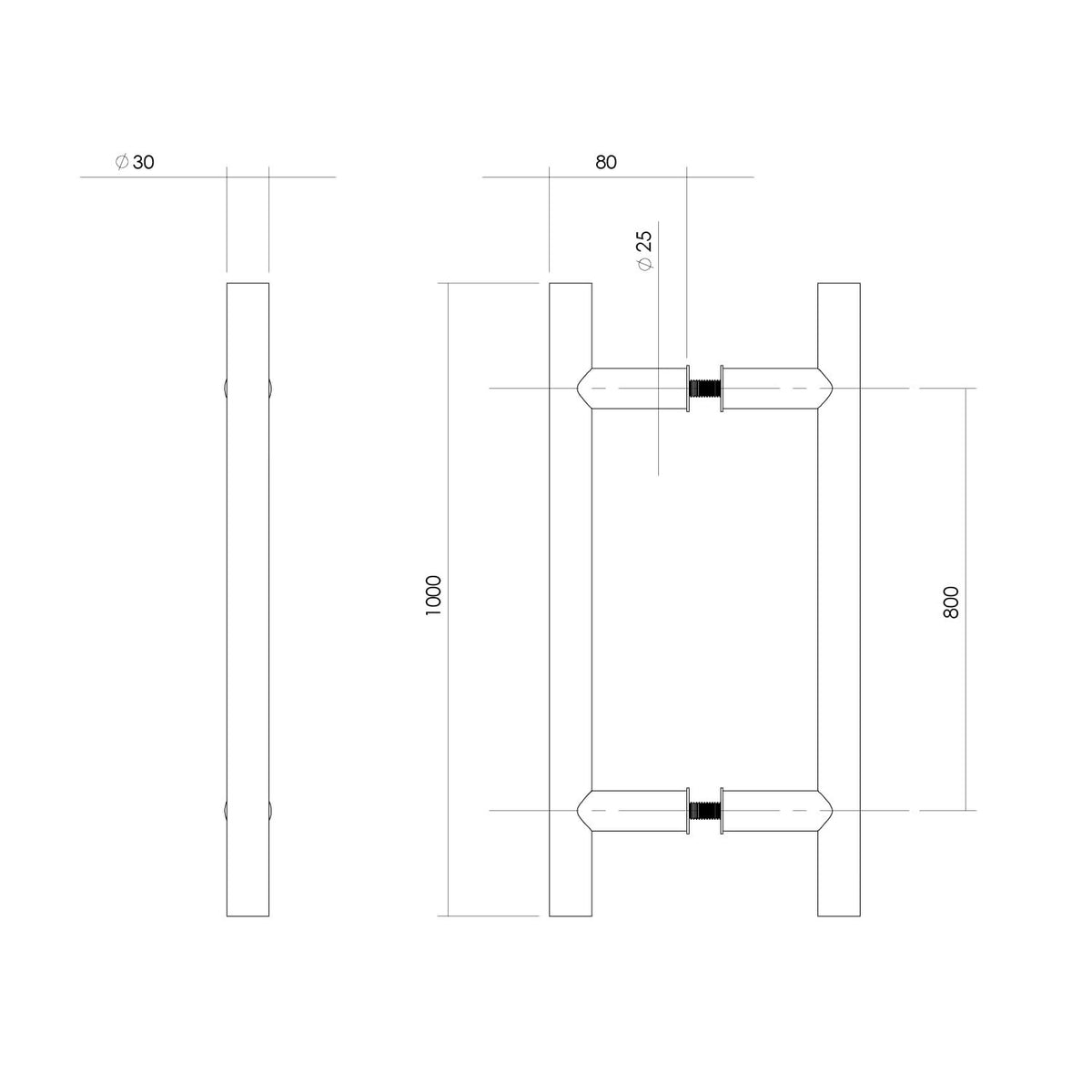 Intersteel deurgrepen T-vorm 1000 mm rvs geborsteld detail