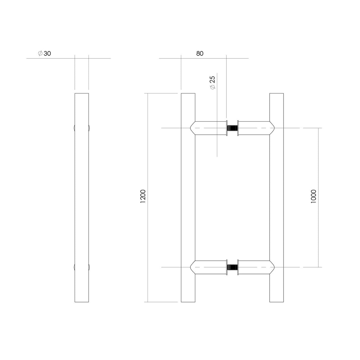 Intersteel deurgrepen T-vorm 1200 mm rvs geborsteld detail