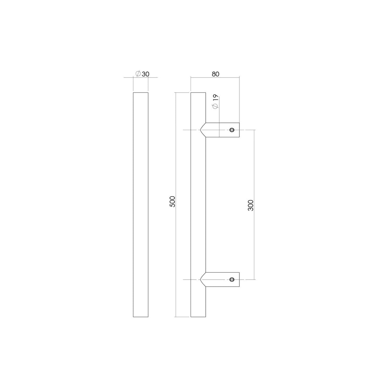 Intersteel deurgrepen T-vorm 500 mm rvs geborsteld detail