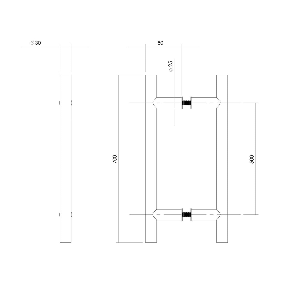 Intersteel deurgrepen T-vorm 700 mm rvs geborsteld detail