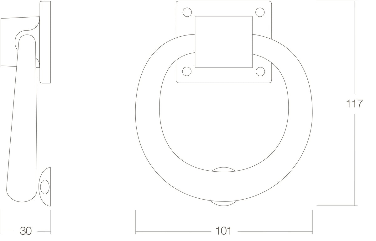Intersteel deurklopper rond 107 mm messing ongelakt – detail